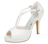 Emily Bridal Satin Stiletto Satin Femmes Peep Toe Platform (EU38, Avorio)