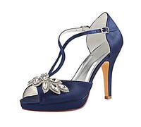 Emily Bridal Scarpe da Sposa Avorio Peep Toe Strass Criss Cross Sandali Con Tacco Alto (EU38, Blu Scuro)