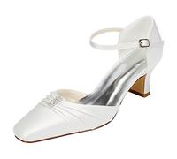 Emily Bridal Scarpe da Sposa Avorio Tacco Largo Tacco Alto da Donna con Cinturino alla Caviglia e Cinturino in Cristallo (EU41, Avorio)