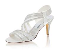 Emily Bridal Scarpe da Sposa Cinturino Tacco Alto Wies con Strass (EU37, Avorio)