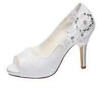 Emily Bridal Scarpe da Sposa con Tacco Alto in Pizzo con Punta Aperta (EU36, Bianco)