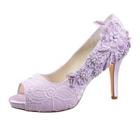 Emily Bridal Scarpe da Sposa con Tacco Alto in Pizzo con Punta Aperta (EU36, Viola Chiaro)