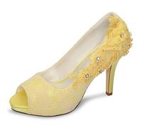 Emily Bridal Scarpe da Sposa con Tacco Alto in Pizzo con Punta Aperta (EU37, Giallo)