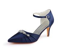 Emily Bridal Scarpe da Sposa da Donna Décolleté a Punta con Strass Elegante Scarpe da Sposa in Seta Imitato (EU39, Blu Scuro)