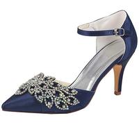 Emily Bridal Scarpe da Sposa da Donna Deep Blue Punta a Punta Stiletto Strass Elegante Imitato Silk Pump Shoes spos (EU39, Blu Scuro)