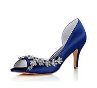 Emily Bridal Scarpe da Sposa Deep Blue Mother Shoes Scarpe da Sposa con Tacco a Spillo in Raso di Seta (EU40, Blu Scuro)