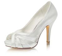 Emily Bridal Scarpe da Sposa Plateau Peep Tacco Alto (EU35, Avorio)