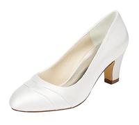 Emily Bridal Scarpe da Sposa Punta Chiusa Tacco Robusto in Raso da Donna (EU37, Avorio)