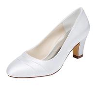 Emily Bridal Scarpe da Sposa Punta Chiusa Tacco Robusto in Raso da Donna (EU41, Bianca)