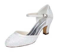 Emily Bridal Scarpe da Sposa Sandali in Pizzo con Tacco a Righe in Raso (EU35, White)