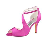 Emily Bridal Scarpe da Sposa Sandali Peep Sandalo da Donna con Tacco Alto alla Caviglia Scarpe da Sposa in Raso a Spillo (EU35, Fucsia)