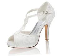 Emily Bridal Scarpe da Sposa Sandali Tacco Alto Incrociato con Punta Aperta (EU35, Avorio)