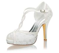 Emily Bridal Scarpe da Sposa Scarpe da Sposa con Tacco Alto e Cinturino alla Caviglia con in Pizzo (EU35, Avorio)