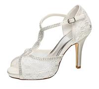 Emily Bridal Scarpe da Sposa Scarpe da Sposa con Tacco Alto e Cinturino alla Caviglia con Strass in Pizzo (EU35, Avorio)