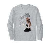 Emily in Paris Elegant Posing Front The Eiffel Tower Sketch Maglia a Manica