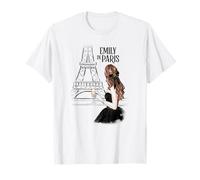 Emily in Paris Elegant Posing Front The Eiffel Tower Sketch Maglietta