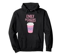 Emily in Paris Tazza di caffè e Logo Felpa con Cappuccio, Unisex per Adulti, Nero, S