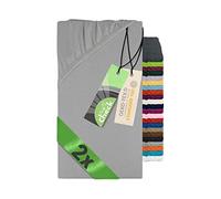 Emily´s Check 1493.2123 - Set di 2 lenzuoli con angoli elasticizzati per letti ospiti, da campeggio e per camionisti, 80-90 x 190 cm, colore: Grigio argento