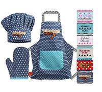 Emily´s Check Cappello da cuoco + grembiule da cucina + guanto da forno per bambini, set da 3 pezzi 1428.2002, Kitchen Rocket, Medium [7-12 anni]