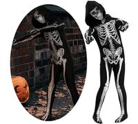 Emin Bambini Scheletro Costume Tuta e Maschere, Spaventoso Costume da Scheletro 3D, Bambina Grim Reaper Vestirsi, Halloween Carnevale Cosplay Compleanno Natale Festa Vestito Unisex