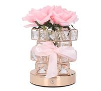 Eminchu Lampada a Forma di Fiore di Rosa, Lampada da Tavolo Ricaricabile con Controllo Touch con 3 Temperature di Colore e Vaso in Cristallo Trasparente, Ideale per la Decorazione della Camera da