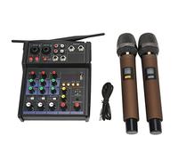 Eminchu Mixer Stereo Bluetooth in Metallo a 4 con 2 Microfoni Wireless Processore Live Streaming per Piccoli Spettacoli, Karaoke Domestico, Controllo Conferenze Metallo