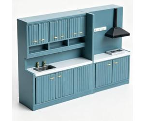 Eminchu Mobile da Cucina per Casa delle Bambole, Design Modulare Scala 1:12 | Legno di betulla, Porte apribili, Unità separate, Espositore per zona pranzo, Mobili in miniatura, Portautensili, Misura 1:12