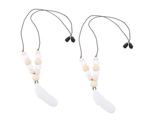 Eminchu Set di Collane Masticare Sensoriali, Collane Masticare in Morbido Silicone, Collana in Legno di Faggio, Ideale per Autismo, ADHD e Sollievo dall'ansia, Confezione 2 (WHITE)