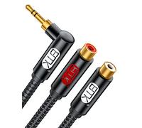 EMK Cavo audio stereo da 3,5 mm a RCA, placcato oro, da maschio AUX a 90° a 2 RCA femmina, 1,8 m/2 m, compatibile con smartphone, MP3, tablet, altoparlanti, home theater
