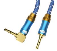 EMK - Cavo Aux da 3,5 mm ad angolo retto da maschio a maschio [cavi audio in nylon a doppia intrecciatura], adattatore cavo di prolunga audio stereo, colore: blu 4' Blue