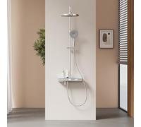 EMKE Colonna Doccia con Termostato, Cromo, Illuminazione LED, Set Doccia Effetto Pioggia con 3 Modalità di Getto, Doccia a Mano + Doccia a Pioggia + Uscita Inferiore