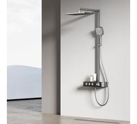 EMKE Colonna Doccia Termostatica- Antracite Opaco, Regolazione Innovativa del Flusso, Doccia Effetto Pioggia 36x24 cm, Doccia a Mano con 3 Getti, Barra Doccia e Tubo, Installazione Facile