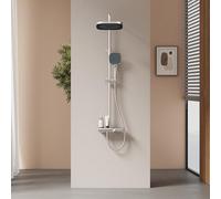 EMKE colonna doccia termostatica,cromo,Set doccia Colonna doccia con asta doccia, doccetta con 3 modalità di uscita, colonna doccia con soffione e doccetta