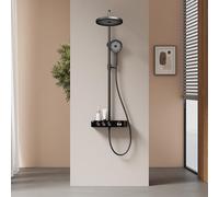 EMKE Colonna doccia termostatica, doccia a mano a 3 funzioni, soffione doccia extra large da 260 mm, regolazione del flusso d'acqua, 355 x 400 x 1100 mm, nero opaco