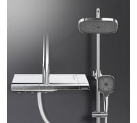 EMKE Colonna Doccia Termostatica, Doccia Pioggia e 3 Getti Doccia Manuale, Sistema Doccia Cromato, 1194x490x253mm, Altezza Regolabile 864-1194mm