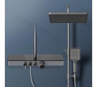 EMKE Colonna doccia termostatica, pannello termostatico da 45 cm, doccetta a mano a 3 getti, doccia antipioggia con miscelatore, montaggio a parete, certificato KTW, antracite opaco
