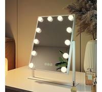 EMKE Hollywood Specchio da trucco con illuminazione, specchio a 360° per tavolo da toeletta, con 3 colori di luce, dimmerabile, funzione di memoria, 12 lampadine a LED, 30 x 41 cm (bianco)