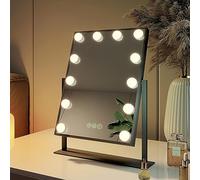 EMKE Hollywood Specchio da trucco con illuminazione, specchio a 360° per tavolo da toeletta, con 3 colori di luce, dimmerabile, funzione di memoria, 12 lampadine a LED, 30 x 41 cm (nero)