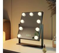 EMKE Hollywood Specchio da trucco con illuminazione, specchio a 360° per tavolo da toeletta, con 3 colori di luce, dimmerabile, funzione di memoria, 9 lampadine a LED da toeletta, specchio da 25 x 30
