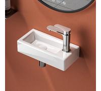EMKE Lavabo 365 x 180 x 90 mm, lavabo piccolo, lavabo da montare, rubinetto a destra, lavabo sospeso da fissare al muro per WC ospiti e bagno, Bianco lucido