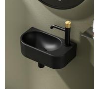 EMKE Lavabo 400 x 215 x 120 mm, lavabo piccolo, lavabo da montare, rubinetto a destra, lavabo sospeso da fissare al muro per WC ospiti e bagno, Nero opaco