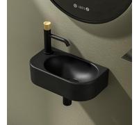 EMKE Lavabo 400 x 215 x 120 mm, lavabo piccolo, lavabo da montare, rubinetto a sinistra, lavabo sospeso da fissare al muro per WC ospiti e bagno, Nero opaco