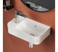 EMKE Lavabo 450 x 265 x 155 mm, lavabo piccolo, lavabo da montare, rubinetto a sinistra, lavabo sospeso da fissare al muro per WC ospiti e bagno, Bianco lucido