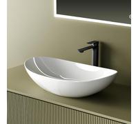 EMKE Lavabo da appoggio 615 x 360 x 155 mm, Lavabo ovale in ceramica per bagno, installazione su top, bianco brillante, lavabo per bagno e WC per ospiti