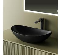 EMKE Lavabo da appoggio 615 x 360 x 155 mm, Lavabo ovale in ceramica per bagno, installazione su top, Nero opaco, lavabo per bagno e WC per ospiti