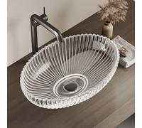 EMKE Lavabo da Appoggio in Vetro Cristallo, Ovale Trasparente, 51 x 35 x 15 cm - Lavabo per Bagno e WC Ospiti, Senza Foro per Rubinetto