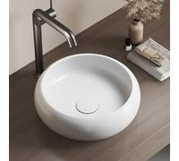 EMKE Lavabo da Appoggio - Lavabo Rotondo in Ceramica, 36 x 36 x 12 cm, Installazione su Piano,Bianco Lucido, Ideale per Bagno e WC Ospiti