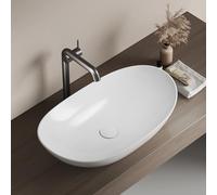 EMKE Lavabo da Appoggio Ovale 61,5 × 36 × 15,5 cm, Ceramica per Bagno e WC Ospiti, Mini Compatto,Bianco Lucido