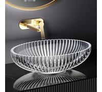 EMKE Lavabo da montare in vetro, lavabo ovale trasparente, 51 x 35 x 15 cm, lavabo di alta qualità per bagno e WC ospiti, lavabo senza foro per rubinetto