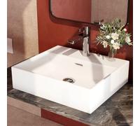 EMKE Lavabo Design Moderno - Lavabo Sospeso in Ceramica con Bordo Sottile, Lavabo per Bagno e WC Ospiti, 415x360x130 mm,Bianco Lucido, Lavabo Quadrato, Lavabo da Appoggio